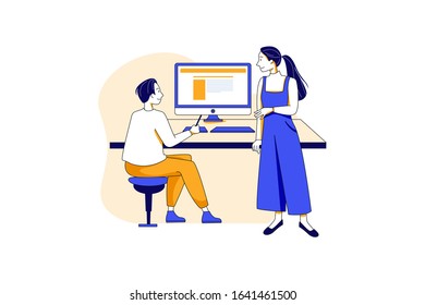 Teamwork concept with character. Can use for web banner, mobile app, hero images. Flat vector illustration on white background.