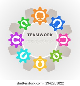 Teamwork concept with cogwheel and people icon avatar. Banner design for business analysis, project management and cooperation. Flat vector illustration