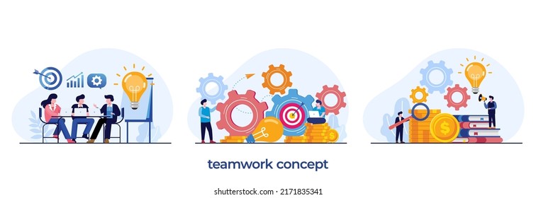 teamwork concept, collaboration, partners, start up, businessman, flat illustration vector