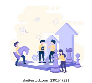Teamwork concept. Collaboration working together to brainstorming, explore new plans, improve management, develop strategies, tactics and support for business success. Vector illustration.