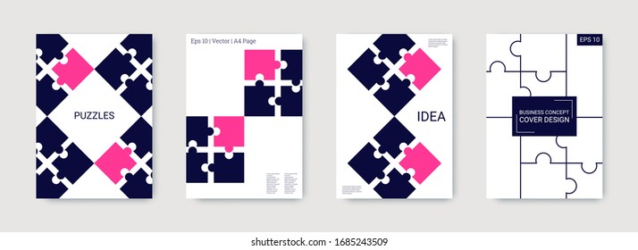 Teamwork concept. Corporative work concept. Set of business covers. Colorful teamwork concept. Puzzle business presentation. Minimal vector banner. Futuristic digital template.