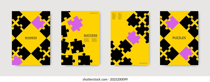 Teamwork concept. Corporative work concept. Set of business covers. Colorful teamwork concept. Puzzle business presentation. Trendy vector flyer. Futuristic digital banner.