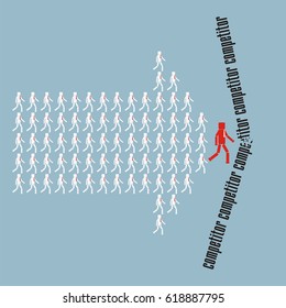 Teamwork concept. The crowd of workers follows the leader of the team overcoming competitors. vector illustration.