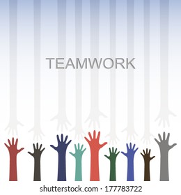 Teamwork Concept Design Art With Hands Reaching For The Sky Illustration