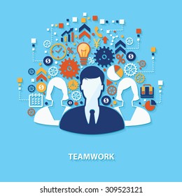 Teamwork concept design on blue background,clean vector