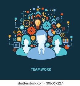 Teamwork concept design on dark background,clean vector