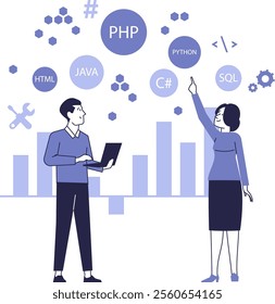 Teamwork concept with different programming languages.