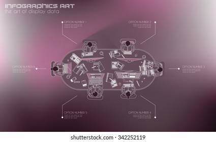 Teamwork Concept with . Doodle design style : teamwork and management, company processes. SEO ,table meeting and brainstorming.