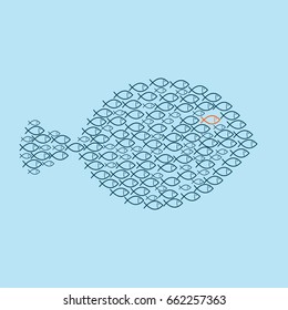 Teamwork concept. Fish group. Vector illustration.