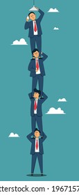 Teamwork concept. Group of business people working in a team. The manager turns on the light bulb.