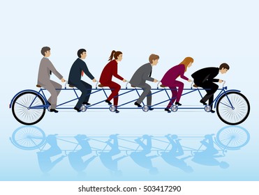 Teamwork Concept, Group Of Business People Riding Bicycle. Vector Illustration, Graphic Design. For Web, Websites, App, Print, Presentation Templates, Mobile Applications, Promotional Materials