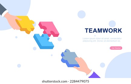 Teamwork concept with hands and puzzle illutration