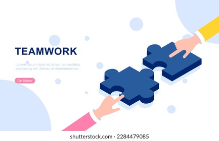 Teamwork concept with hands and puzzle illutration
