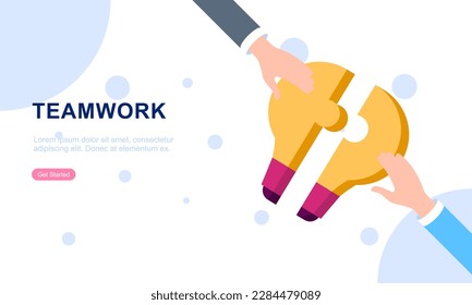 Teamwork concept with hands and puzzle illutration