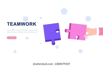 Concepto de trabajo en equipo con iluminación de manos y rompecabezas
