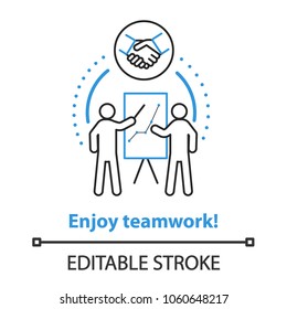 Teamwork concept icon. Partnership idea thin line illustration. Business partners. Vector isolated outline drawing. Editable stroke
