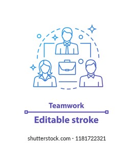 Teamwork Concept Icon. Partnership. Team Management Idea Thin Line Illustration. Board Of Directors. Investors. Vector Isolated Outline Drawing. Editable Stroke