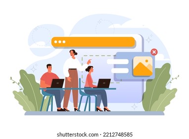 Teamwork concept. Idea of partnership and cooperation on the way towards a success, business profit and financial growth. Co-workers collaboration for project development. Flat vector illustration