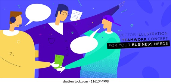 Teamwork concept illustration with business people. Trendy flat style. Eps10 vector illustration