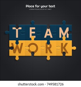 Teamwork concept. Illustration of connected puzzle pieces. Vector.