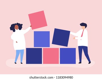 Teamwork-Konzept-Illustration von ein paar Bausteinen zusammen