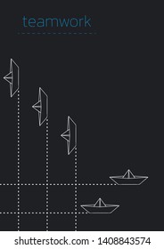 Teamwork concept illustration with a folded paper boat.