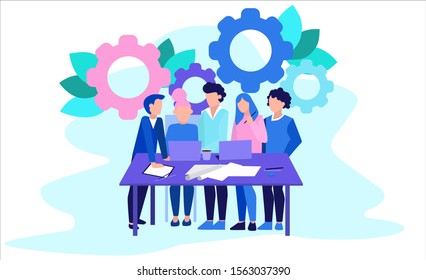 Teamwork concept illustration. Idea of working together. Business profit and financial growth. Successful strategy. Vector illustration in cartoon style