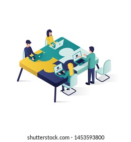 teamwork concept isometric illustration . cooperation partnership concept illustration in isometric style, teamwork illustration, teamwork metaphor