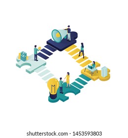 teamwork concept isometric illustration . cooperation partnership concept illustration in isometric style, teamwork illustration, teamwork metaphor