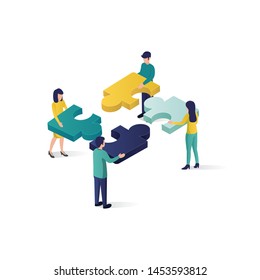 teamwork concept isometric illustration . cooperation partnership concept illustration in isometric style, teamwork illustration, teamwork metaphor