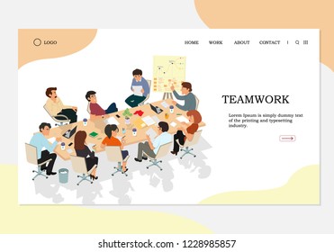 Teamwork concept landing page. Can use for banner, infographics, landing page. Qualitative vector illustration in flat style isolated on white background.