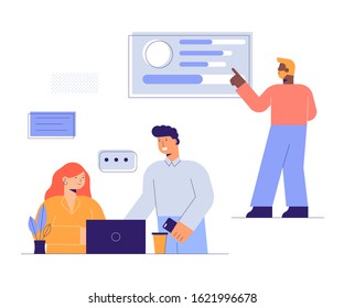 Teamwork concept for landing page. A creative team of people working on a project, a team analytic brainstorming method. Teamwork at the idea.
