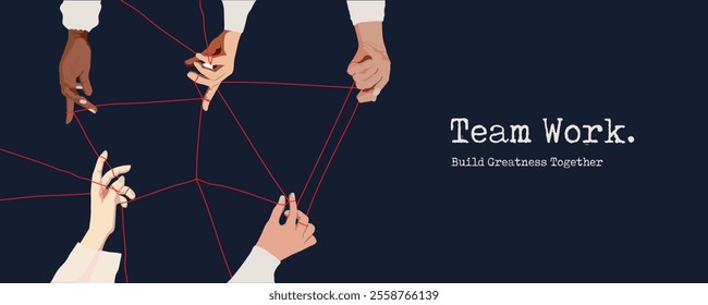 Teamwork concept, Leadership, Helping and supporting colleagues, vector, banner, poster, Business Team, Colleagues of diverse races and cultures, success, growth, corporate relations