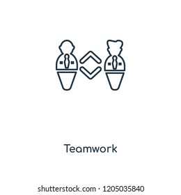 Teamwork concept line icon. Linear Teamwork concept outline symbol design. This simple element illustration can be used for web and mobile UI/UX.