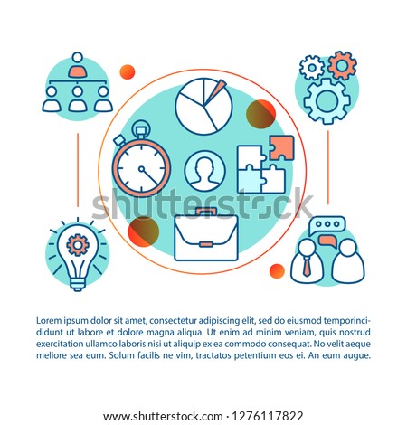 Teamwork concept linear illustration. HR soft, baseline skills. Article, brochure, magazine page. Recruitment, employment. Time management. Thin line icons with text. Vector isolated outline drawing