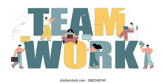 Teamwork Concept Little People Build Word Stock Vector (Royalty Free ...