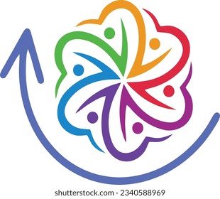 Logo del concepto de trabajo en equipo. Grupo de personas. Concepto de grupo de personas reuniéndose con la colaboración y el gran trabajo. No al racismo. Ilustración del logro de la gente. Concepto de igualdad racial. Logo de Team People.
