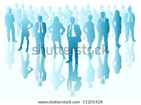 teamwork concept with lots of business people vector silhouttes