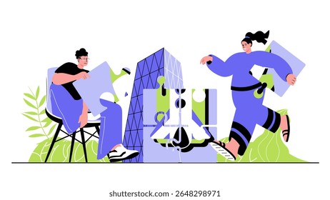 Concepto de trabajo en equipo para el Diseño web moderno. Personas trabajando juntas, creando alianzas de éxito, lluvia de ideas y desarrollando negocios en equipo. Ilustración vectorial plana aislada sobre fondo blanco.