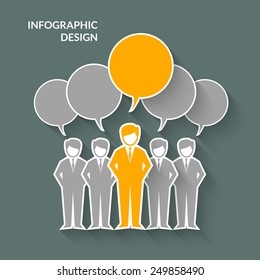 Teamwork concept with paper business people silhouettes and speech bubbles vector illustration