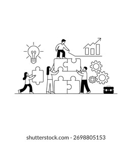 Teamwork Concept with People Assembling Puzzle Pieces