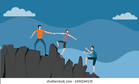 Teamwork Concept People Climbing Mountain Vector Illustration Flat Design