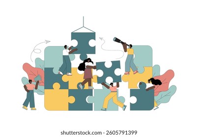 Teamwork concept. People connect puzzle pieces. Effective team