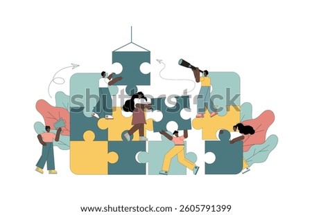 Teamwork concept. People connect puzzle pieces. Effective team