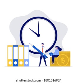 Teamwork concept with people do paperwork. Office work. Modern vector illustration in flat style for landing page, mobile app, web banner, hero images, infographics, template, poster, flyer.