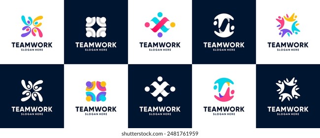 teamwork concept people logo collection, connection, logo design template.