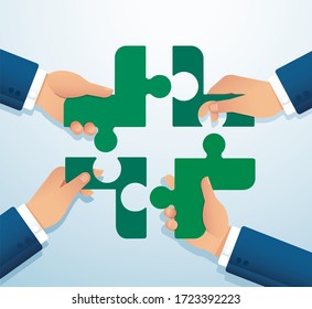Teamwork concept. People putting the puzzle madical icon together vector illustration EPS10