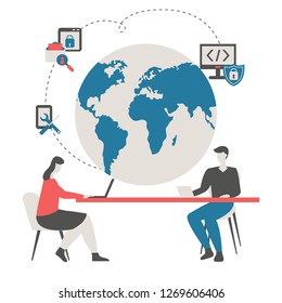 Teamwork concept with people. Trendy flat design.
