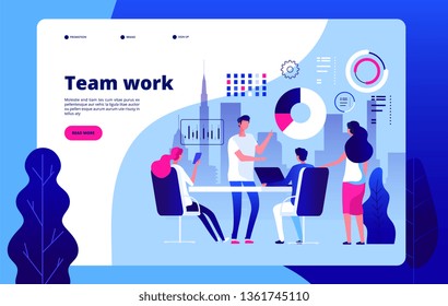 Teamwork concept. People working together smart business solution outsourcing business construction clipart vector landing page