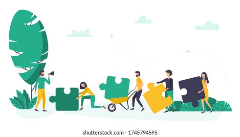 Teamwork concept, pieces of puzzle, vector 